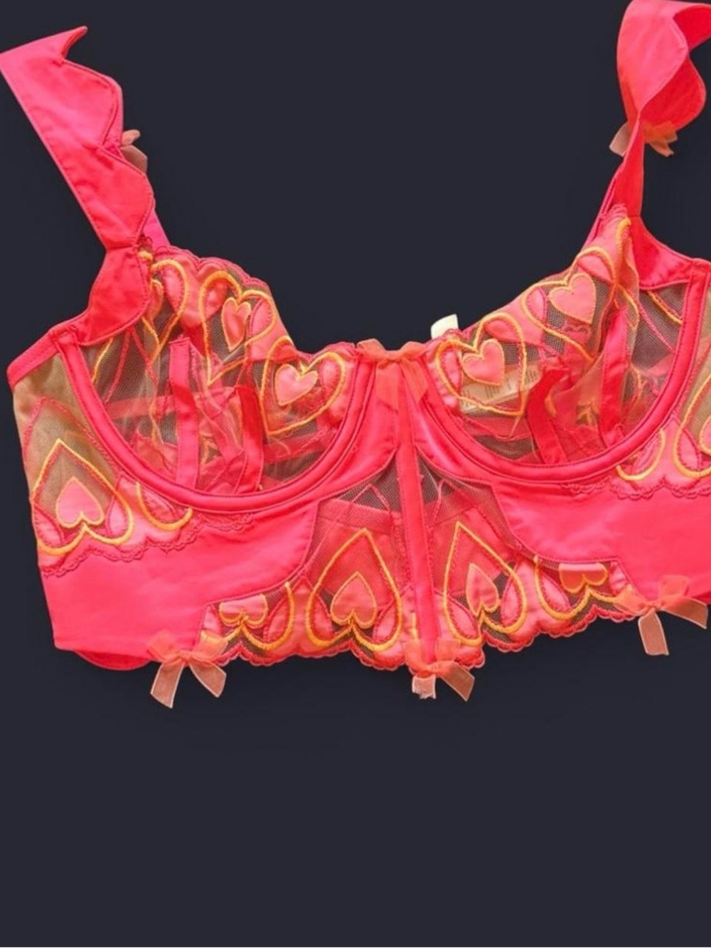 For Love And Lemons Neon Pink Heart Embroidered Underwire Bra